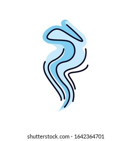 Wind blue RGB color icon. Cold fresh air swirl. Good smell, perfume scent. Aromatic fragrance flow. Smoke puff, steam curls, smog. Blowing wind spirals. Isolated vector illustration
