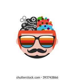 wind up brain, creative and analysis side, isolated on white background