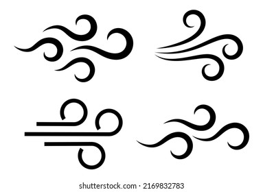 Wind breeze vector icon, air breath flat symbols isolated on white background, windy weather line illustration