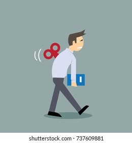 wind up businessman work like robot; concept of work hard,overload job-vector cartoon