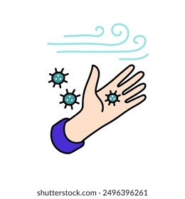 wind carried viruses hand drawn color vector illustration