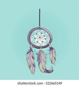 Wind catcher in lila and beige colors. Vector illustration on turquoise color background