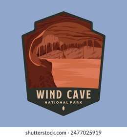 Wind Cave National Park Emblem Patch Logo Vektorillustration Design, South Dakota Wahrzeichen im Badge-Stil