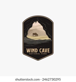 Wind Cave National Park logo patch badge illustration, inner cave bison scenery design