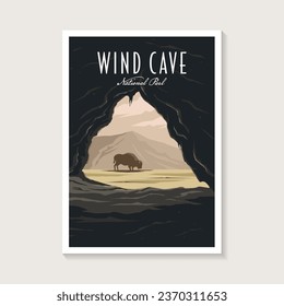 Ilustración del afiche del Parque Nacional de la Cueva del Viento, diseño del afiche del paisaje interior de la cueva