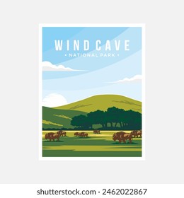 Wind Cave National Park poster vector illustration design
