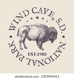 Wind Cave, South Dakota, USA Silhouette Postal Passport. Stamp Round Vector Icon. Design Travel Postmark. 