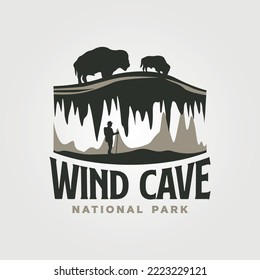 wind cave vintage logo vector illustration design, travel wildlife logo design