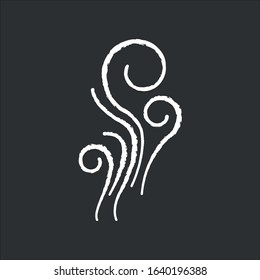 Wind chalk white icon on black background. Fresh air swirl. Good smell, perfume scent. Aromatic fragrance flow. Smoke puff, steam curls, evaporation. Isolated vector chalkboard illustration