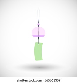 Wind chime icon. Flat design of Japanese wind bell furin with round shadow. Vector illustration