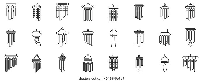 Wind chime icons set outline vector. Home wave sound. Music gold material