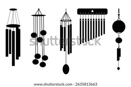 wind chime logo vector illustration.Chime glyph icon with white background vector stock illustration.Simple Black and White Wind Chimes Silhouette Set.Chimes icon,Chimes logo,Chimes vector,