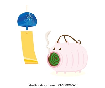 Wind chime and pig-shaped mosquito coil holder made of ceramic . svg