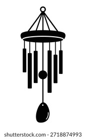 Silueta de carillón de viento Ilustración vectorial colgante decoración de jardín instrumento musical relajante elemento de sonido