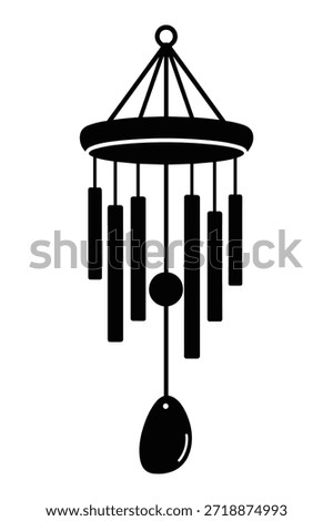 Wind chime silhouette vector illustration hanging garden decoration musical instrument relaxing sound element