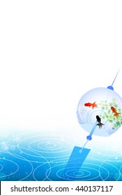 Wind chimes goldfish summer greeting background