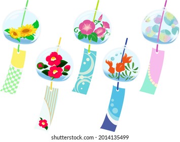 Wind chimes set, Japanese summer traditional icon illustration [vector image]