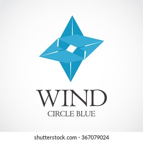 Wind circle of origami blue abstract vector and logo design or template windmill technology business icon of company identity symbol concept