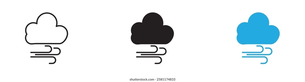 Wind clouds Icon black white vector outline