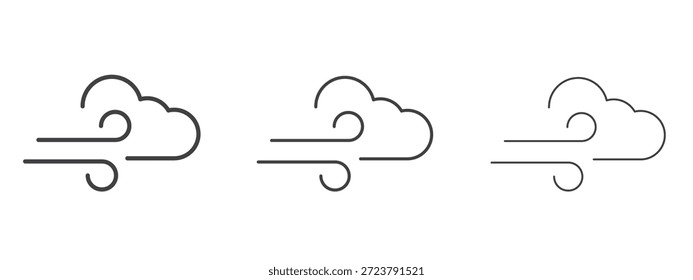 Icono de nubes de viento en estilo doodle de arte de línea. Signo de contorno de trazo editable, eps 10