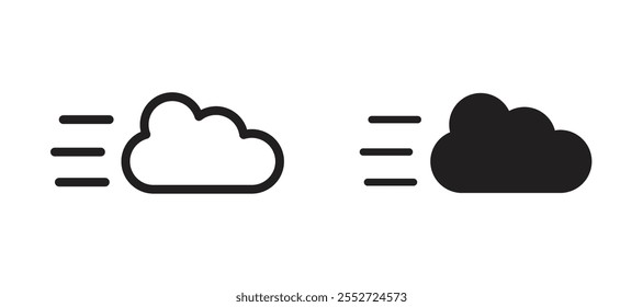 Conjunto de iconos de Vector de nubes de viento negro relleno y estilo delineado.