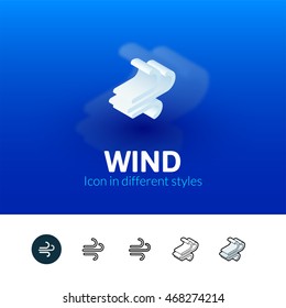 Wind color icon, vector symbol in flat, outline and isometric style isolated on blur background