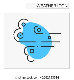 Wind color icon. Windy weather. Floating clouds. Air blowing in directions. Forecast. Weather concept. Isolated vector illustration