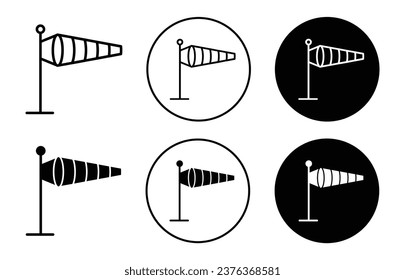 wind cone Icon. air flow direction indicator symbol set. stripped Wind cone with pole vector sign. wind vane or cone line logo