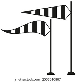 Wind cone icon. Striped wind indicator. Black vector windsock. Breeze direction symbol.