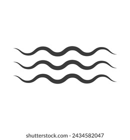 Wind direction of air movement sign, black curl lines silhouette sign of movement intensity, smoke fog or wind. Vector element on white isolate.