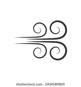 Wind direction of air movement sign, black curl lines silhouette sign of movement intensity, smoke fog or wind. Vector element on white isolate.