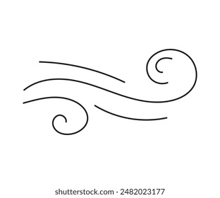 Wind direction of air movement sign, black curl lines silhouette sign of movement intensity, smoke fog or wind. Vector element on white isolate.