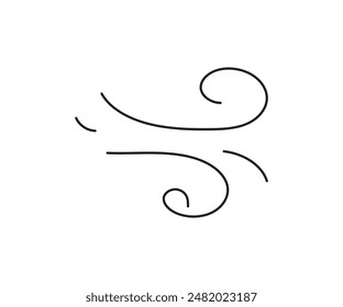 Wind direction of air movement sign, black curl lines silhouette sign of movement intensity, smoke fog or wind. Vector element on white isolate.