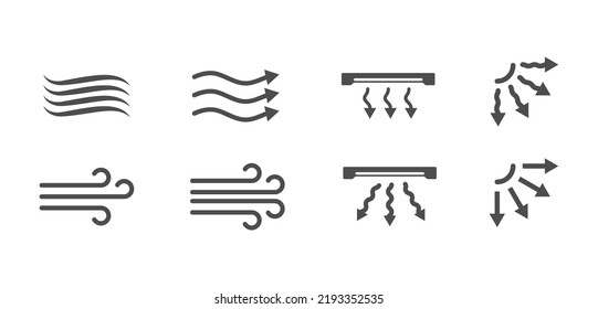 Wind and the direction of the flow of cold and warm air. A set of icon, sign and pictogram templates. Empty outline, flat style.