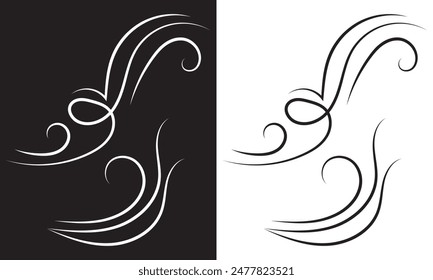 Wind doodle blow, gust design isolated on white and black background. vector. EPS 10