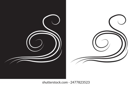 Wind doodle blow, gust design isolated on white and black background. vector. EPS 10