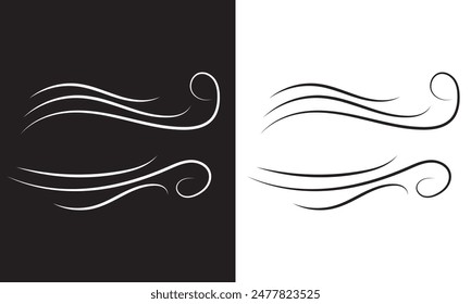 Wind doodle blow, gust design isolated on white and black background. vector. EPS 10