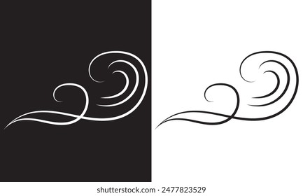 Wind doodle blow, gust design isolated on white and black background. vector. EPS 10