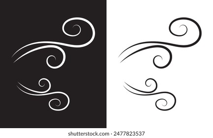 Wind doodle blow, gust design isolated on white and black background. vector. EPS 10