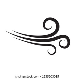 Wind doodle icon. Hand drawn blowing air symbol. Windy blow isolated on white. Ornamental swirl blast. Silhouette of twirl autumnal weather vector shape. Flowing energy outline illustration. Eps 10.