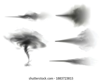 Wind and dust spray dark set realistic isolated vector illustration