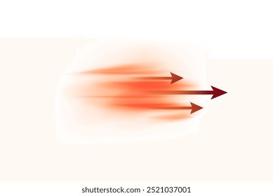 Efecto viento, vapor de aire con flechas. Efecto de flujo de aire rojo que indica el elemento de diseño del Vector de dirección. Corriente realista de viento. La onda del rastro ligero emite movimiento Horizontal. Desenfoque de pulverización de polvo o vapor