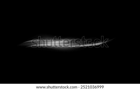 Wind Effect. Vector illustration of white glowing wind flow streak on isolated black background. Abstract motion trail design for creative themes and projects.