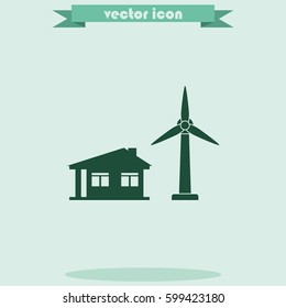Wind electricity generators with house icon.