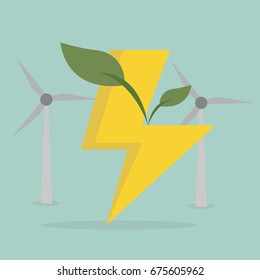 Wind electricity generators and windmills in countryside forest nature landscape ecology illustration background vector
