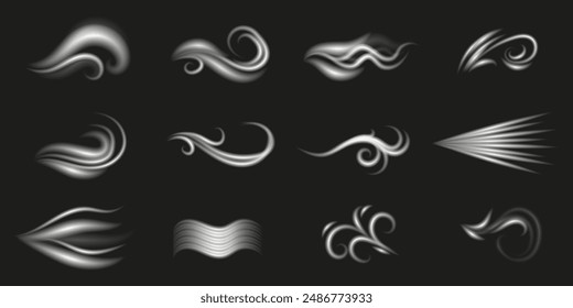Wind element isolated. Realistic wind texture. Winter wind realistic blow on transparent background