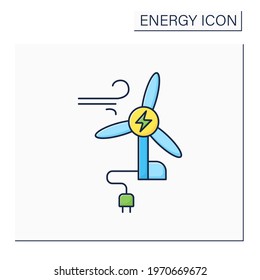Wind energy color icon. Conversion of power from wind into electricity. Windmill. Electricity. Renewable energy concept. Isolated vector illustration