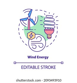Wind energy concept icon. Green technology. Renewable energy sources abstract idea thin line illustration. Isolated outline drawing. Editable stroke. Roboto-Medium, Myriad Pro-Bold fonts used