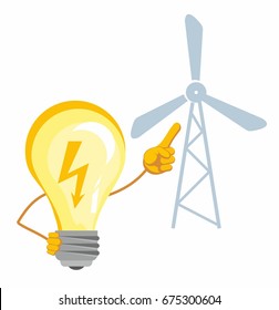 Wind energy concept and light bulb. vector  illustration