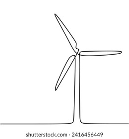 Energía eólica en dibujo continuo de una línea. Generador de molinos de viento para energía eléctrica.